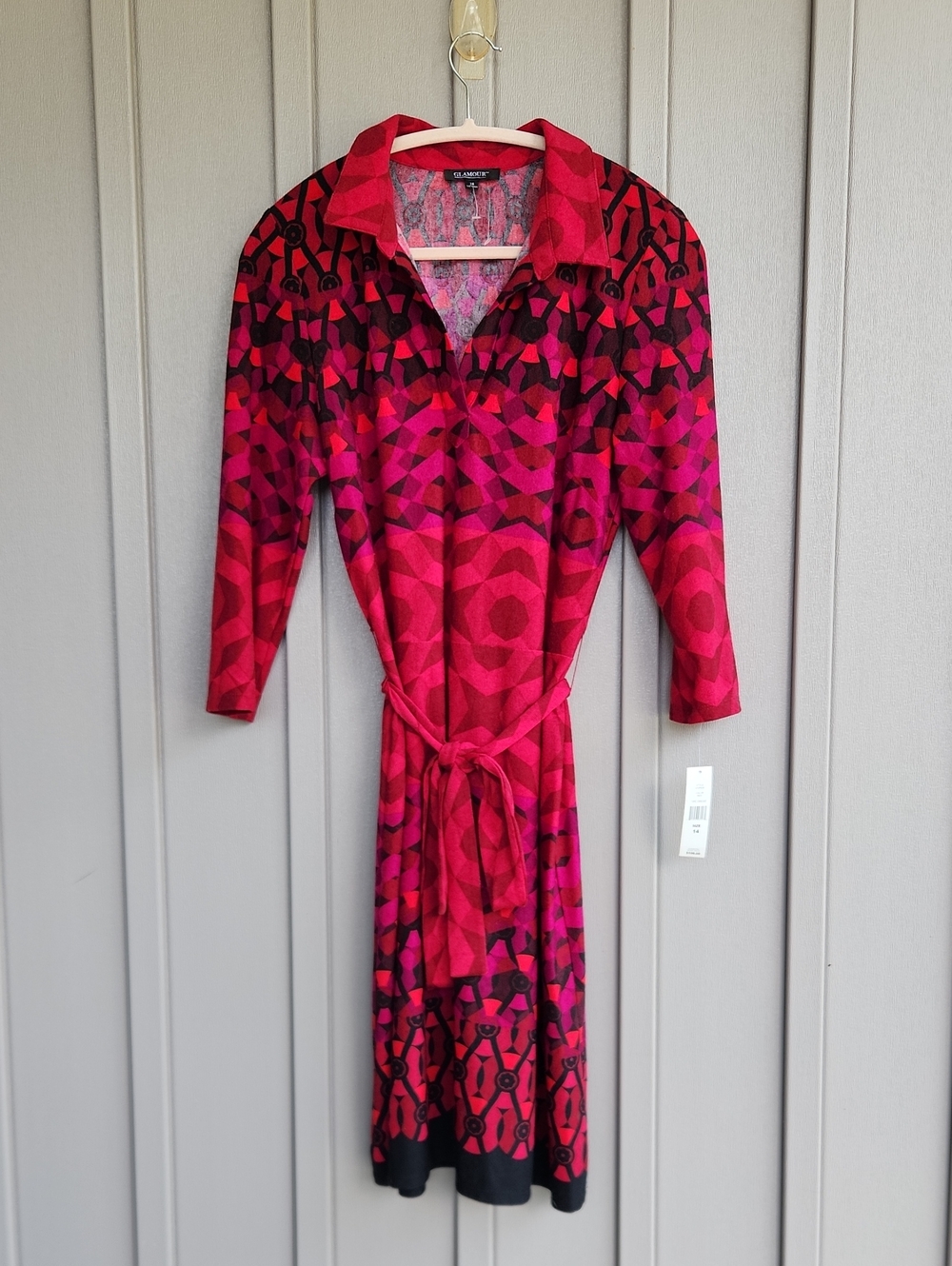 NWT Glamour Red &  Burgundy Geometric Dress,Size 14
